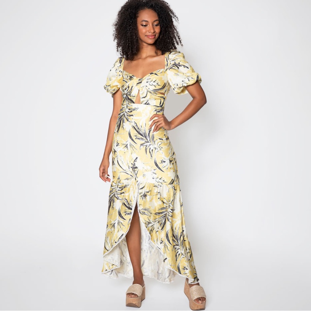 Studio F boho linen open back cut out floral dress size 6